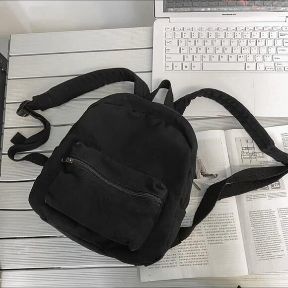 Small Canvas Backpack Purse for Women Teens Girls Storage Lightweight Black main image 4